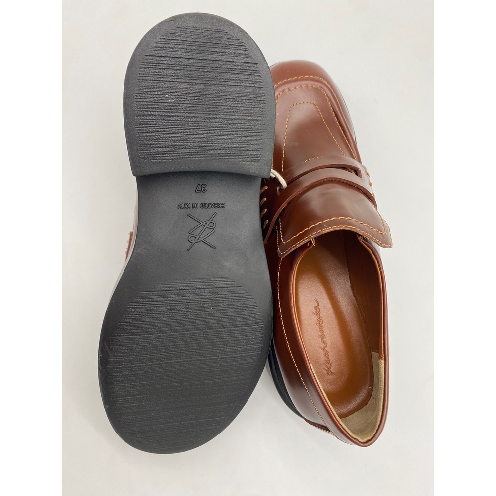 Kachorovska Brown Leather Platform Loafers Square Toe Chunky Shoes EU 37 NEW - Picture 2 of 6